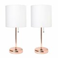 Diamond Sparkle White Stick Lamp with USB Charging Port & Fabric Shade Set, Rose Gold, 2PK DI2519993